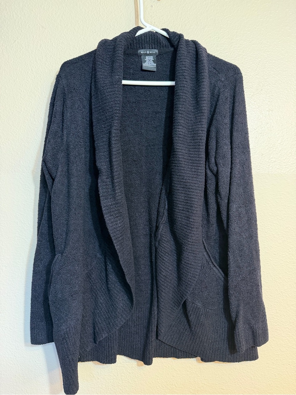 Max & Mia Thick Kit Open-Front Hooded Cardigan Sweater - Black XXL